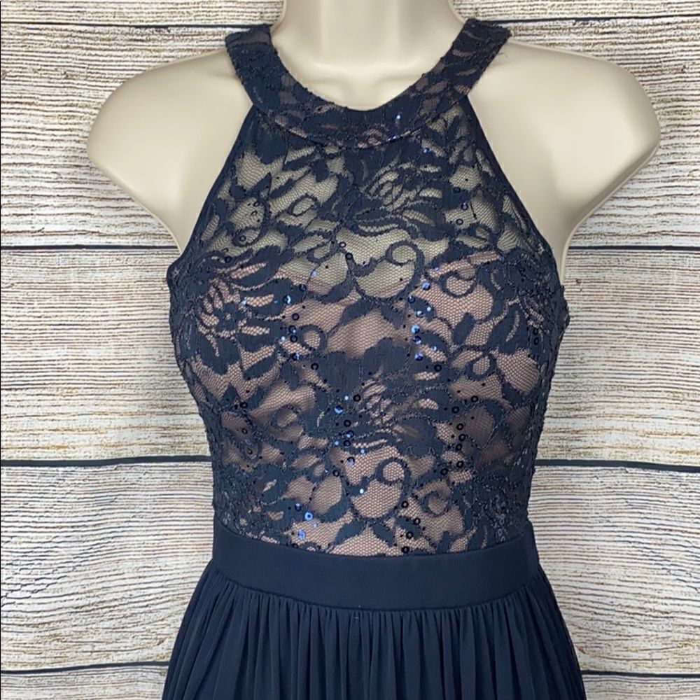 Morgan&Co Navy Blue Chiffon Laces Formal Long 
Dress - Picture 2 of 10